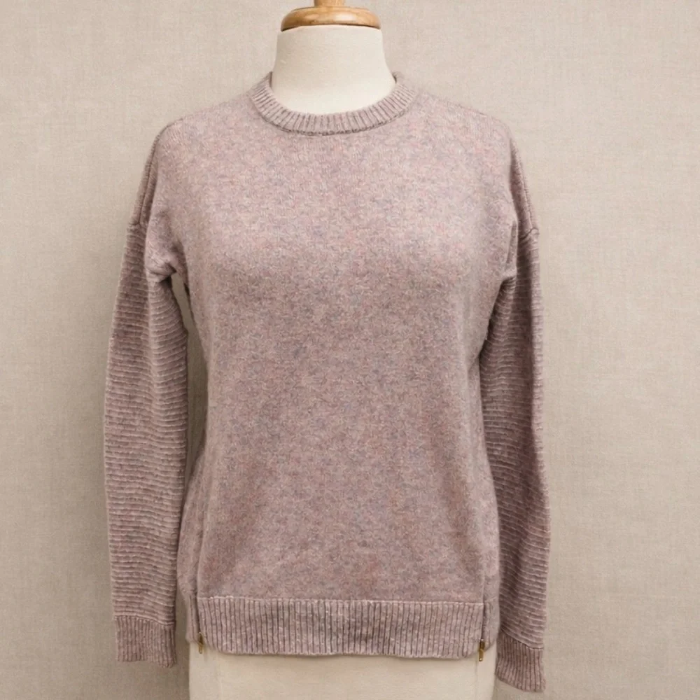 J.Crew XS Blush Marled Sweater Side Zip Rib Sleeve Soft Knit Pullover